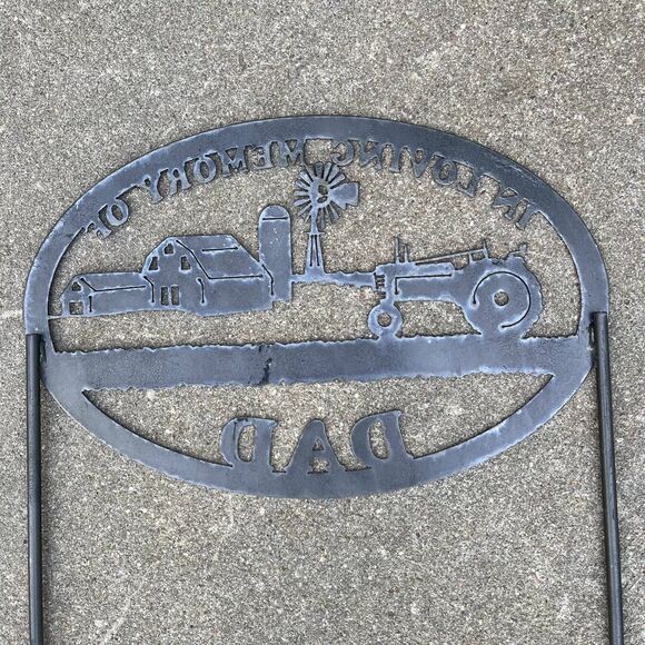 "IN LOVING MEMORY DAD" Metal Sign with Stakes Remembrance Loved Ones Farming - Picture 7 of 8